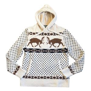 American Eagle Outfitters Deer Knit Hooded Sweater Men’s S Cream Pullover